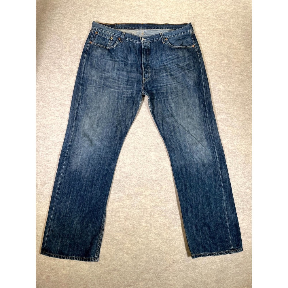 Levis 501 Original Fit Jeans Mens 40x32 Blue Whiskered Denim Straight Leg Cotton